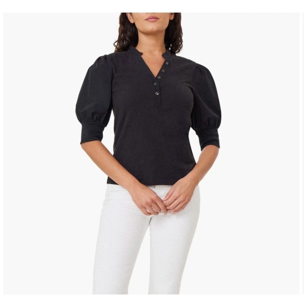 Habitual Puff Sleeve Henley Top in Black Size Medium Cotton Boho Chic NWOT - Picture 5 of 12